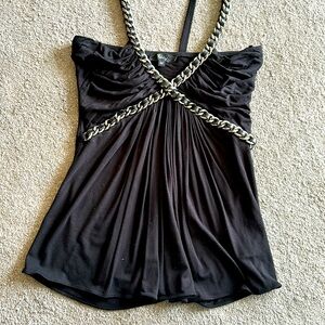 Stylish Black Women's Top with Chain Detail